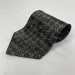 Vintage Studio890 Men's Necktie Handmade Black Gold Chainlink Geometric